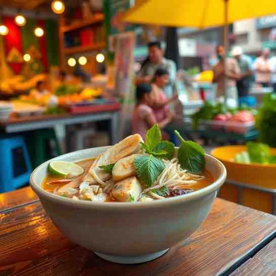 Cambodian Num Banh Chok - Asian Noodle Soup